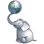 White Elephant Holding Globe | PostGIS Logo | A2 Hosting | A2 Hosting