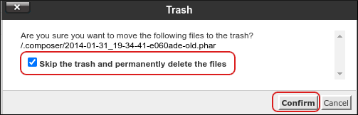 cPanel - File Manager - Confirm file to delete