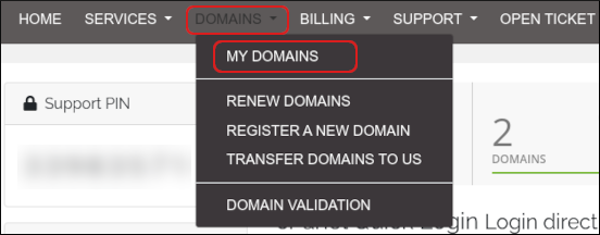 Customer Portal - Domains - My Domains menu