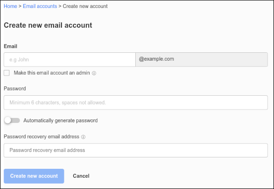 Customer Portal - Email accounts - Create email account - configuration