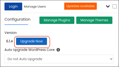 Softaculous - WordPress Manager - Upgrade Now button