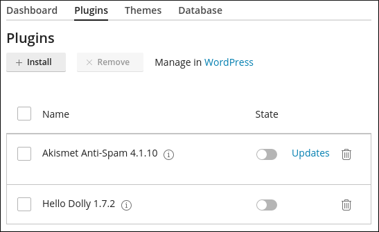 WordPress Toolkit - Plugins - Options